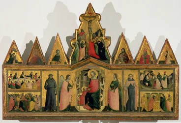 Polyptyque : panneau central représentant la Vierge à l